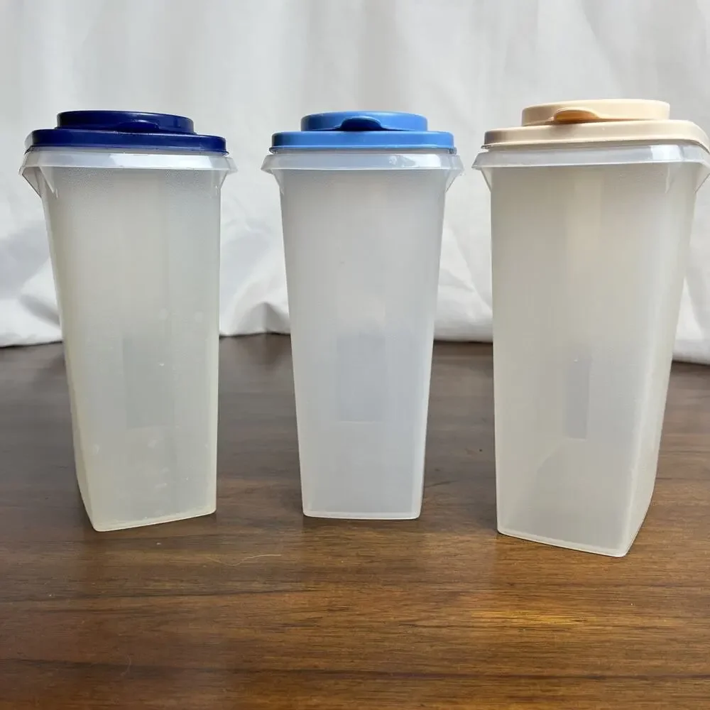 Three 12 Cup Vintage Tupperware Cereal Containers Blue & Cream Kitchen Organizer